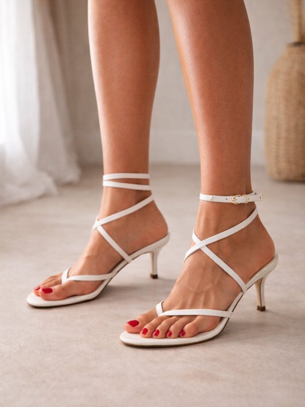 ZARA White Strappy Heeled Sandals Size 8